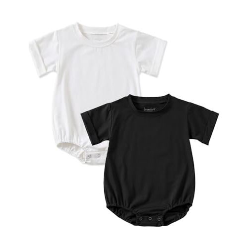 Jimonda Baby Bubble Romper Boy Girl Solid Color T-Shirt Outfits Short Sleeve Bodysuit Organic Cotton 2Pcs