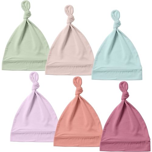 PurComfy Supersoft Baby Hats 0-6 Months, Bamboo Viscose Infant Newborn Beanies for Girls Boys Hospital Hat 6 Pack