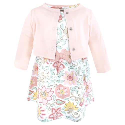 Touched by Nature Infant Toddler Girls Organic Cotton Dress and Cardigan, Rainbows Sunshine