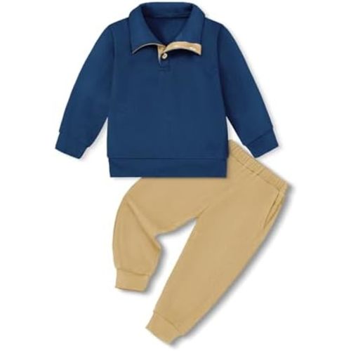 YUEMION Toddler Boy Clothes 2PCS Fall Winter Baby Boy Outfit Long Sleeve Solid Sweatshirt +Pants Sweatsuit Clothing Set 1-5T
