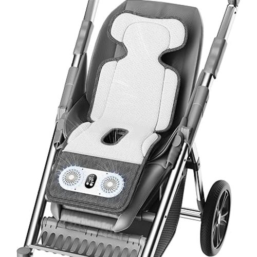 Baby Stroller Cooling Pad with Dual Turbo Blower,10000mAh Rechargeable Battery Powered Cooling Cushion, 3-Speed, Max 10H Runtime, Baby Summer Essential Car Seat Liner for Stroller Car Seat Crib