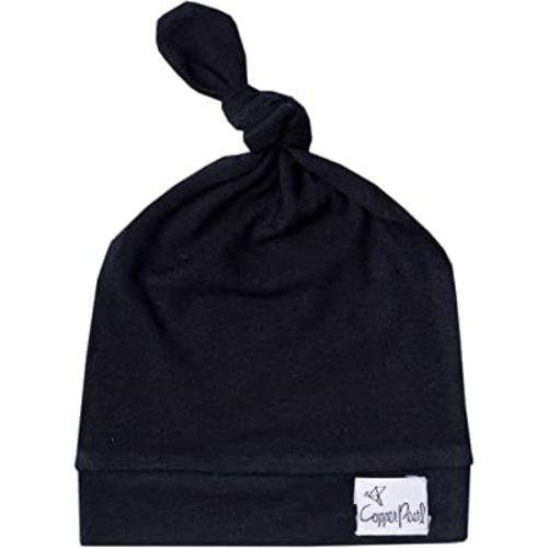 Copper Pearl Baby Beanie Hat Top Knot Stretchy Soft Midnight