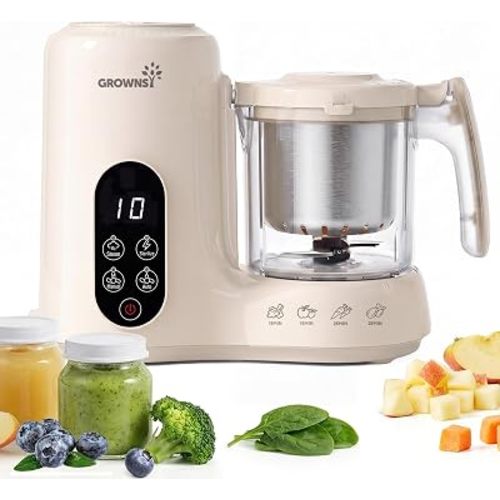 Grownsy Baby Food Maker with Stainless Steel Steam Basket,Cream