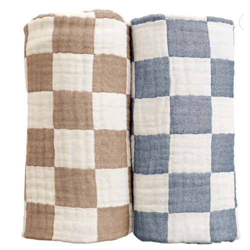 Ultra Soft Checkered Muslin Baby Blanket 2 Pack Cotton Swaddle Blanket 43"