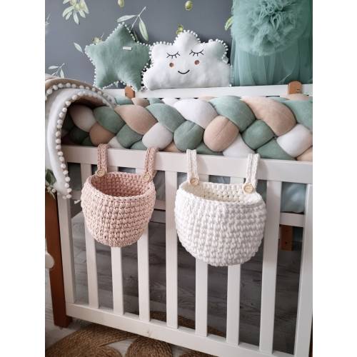 Hanging storage basket, knitted crib basket, nursery storage basket, newborn organizer, new mom gift baskets for baby bed nursery decor