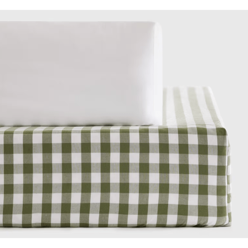 Organic Percale Gingham Crib Sheet 2-Pack in Olive