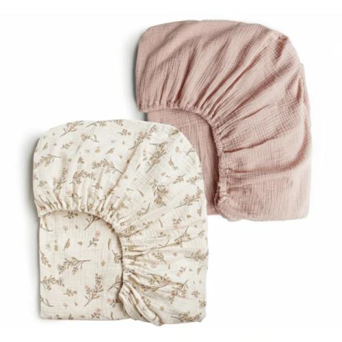 2-Pack Crib & Playard Muslin Sheets, Deep Pocket, 360° Elastic Fit - Babies Mall