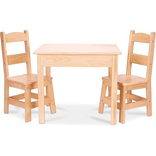 Melissa & Doug Solid Wood Table and 2 Chairs Set - Light Finish Furniture for Playroom
