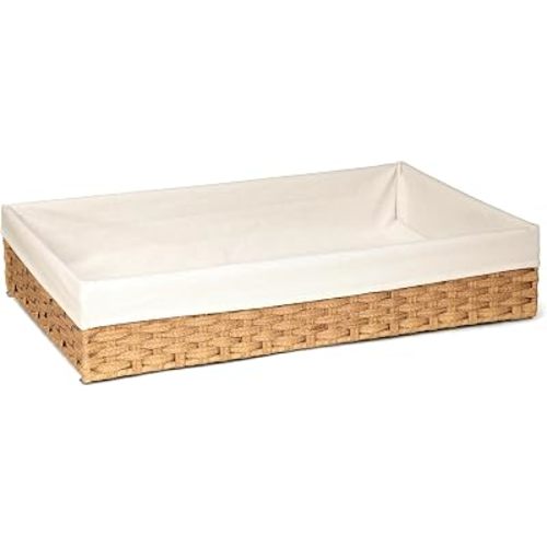 Under Bed Storage Hand Woven PE Rattan Underbed Storage Basket for Bedroom, Underbed Storage Basket with Liner, Large Wicker Bed Storage Bin Fits Under Bed (30.7″×19.7″×6.3″, 60L)