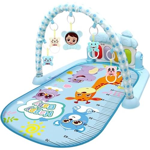 Baby Activity Center with Music & Light, Adjustable Play Mat with Rattle Pendant for Newborns & Toddlers, Blue