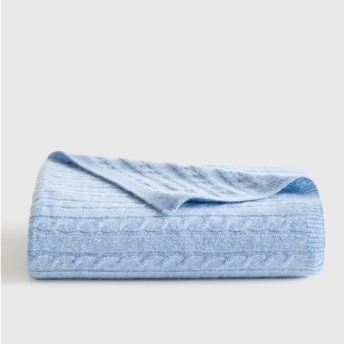 Luxe Cable Knit Cashmere Baby Blanket in Faded Denim