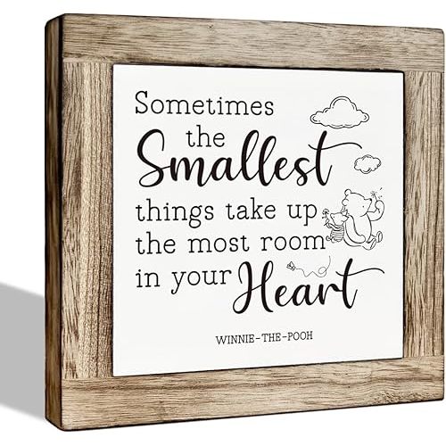 Classic Winnie the Pooh Decorative Wooden Table Sign, Cute Bear Shelf Table Decoration, Inspirational Wood Box Sign Decor for Nursery Kids Room Playroom Bedroom Baby Shower