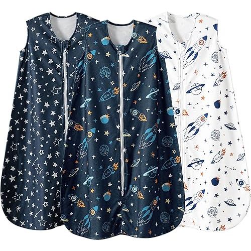 david's kids 3 Pack Warm Micro Fleece Baby Sleep Sack 0-6 Months, Soft Baby Wearable Blankets with 2-Way Zipper, Comfy Winter Sleeping Bags for Infant Newborn Boys Girls Neutral, Small Size, Space