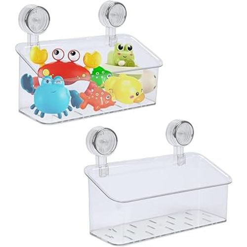 2 Pack Bath Toy Storage Organizer,Kids Bathtub Toy Holder with Drain Holes,clear Powerful Suction Shower Caddy for Bathtub,No Drilling Shower Caddy Suction Cup for Bathroom,Kitchen