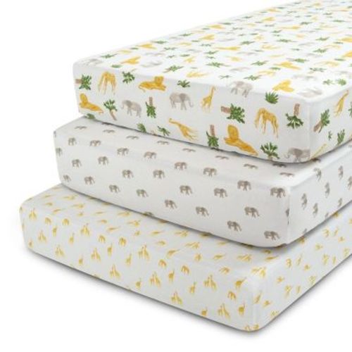 Delta Children 3pk Polyester Fitted Sheets for Standard Crib - Safari Friends