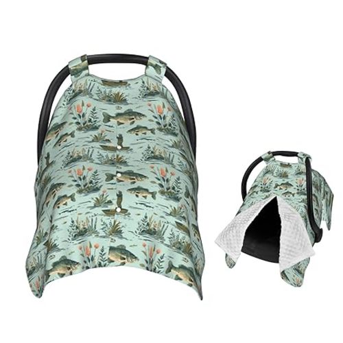 Fisher and Bass Fishes Baby Car Seat Canopy Nursing Cover for Newborn Car Seat Breastfeeding Covers Blanket Newborn Shower Gift