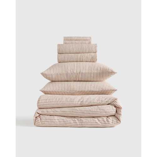 Deluxe Linen Duvet Bundle | Quince in Latte/White Stripe