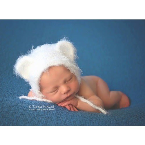 Baby Bear Hat White animal Bonnet brushed white cap ties ears hand knitted premium yarn Gift Newborn-6 Months Boy Girl Unisex