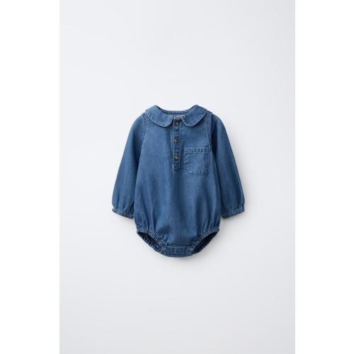 DENIM PETER PAN COLLAR BODYSUIT - indigo vigore | ZARA United States