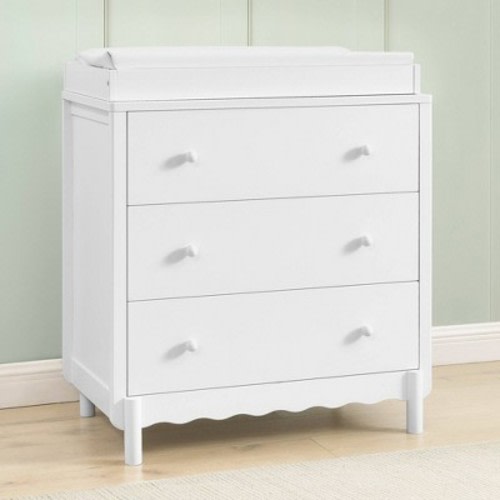 Delta Children William 3 Drawer Dresser with Changing Top - Bianca White: Easy-Glide Drawers, Anti-Tip System