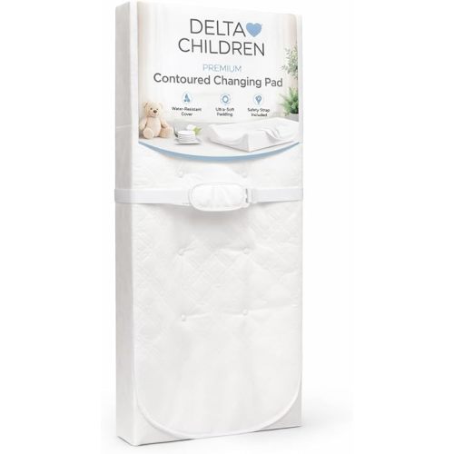 Delta Children Contoured Changing Pad, Waterproof and Wipeable, Ultra-Soft Memory Foam Pillow Top Cover, Fits Most Changing Toppers, Non-Skid Bottom Secure Grip Baby Diaper Changing Pad for Dresser