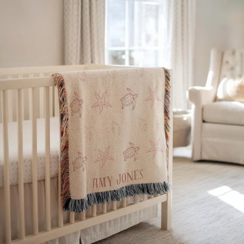 Personalized Ocean Woven Blanket for Baby, Sea Animals Throw Gift Baby Shower, Sea Creature Blanket for Nursery Decor Under the Sea Blanket