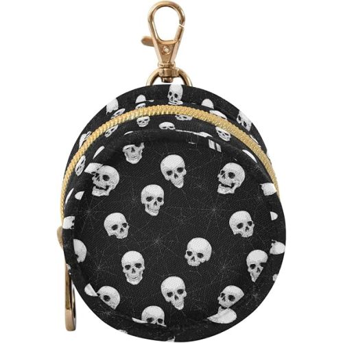 Pacifier Case Spooky Gothic Skull Pattern Printed Waterproof Pacifier Holder Pouch with Metal Hook Clip Round Small Soother Storage Bag for Diaper Bag Stroller