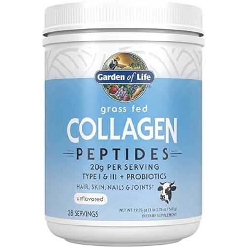Garden of Life Grass Fed Collagen Peptides Powder Unflavored Collagen Powder for Women Men Hair Skin Nails Joints, Hydrolyzed Collagen Protein Supplements, Collagen for Women & Men, 28 Servings