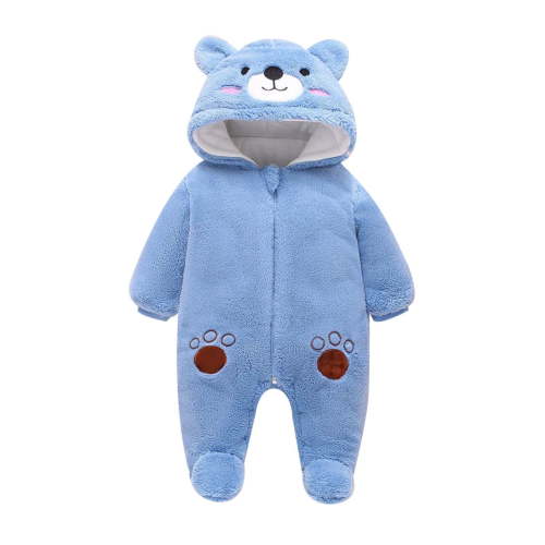LIIPEE Girls Boys Plush Onesie Cartoon Animal Long Sleeve Hooded Zip Up Fuzzy Jumpsuit Newborn Trendy Indoor Outdoor Wear One-Pieces,Blue,0-3 Months