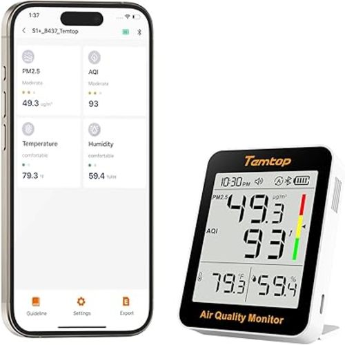 Temtop Smart Indoor Thermometer S1+, Accurate Temperature & Humidity Measurement, Real-Time PM2.5 AQI Display, Digital Hygrometer for Home, Office, or School, App Connectivity, 60-Day Battery Life
