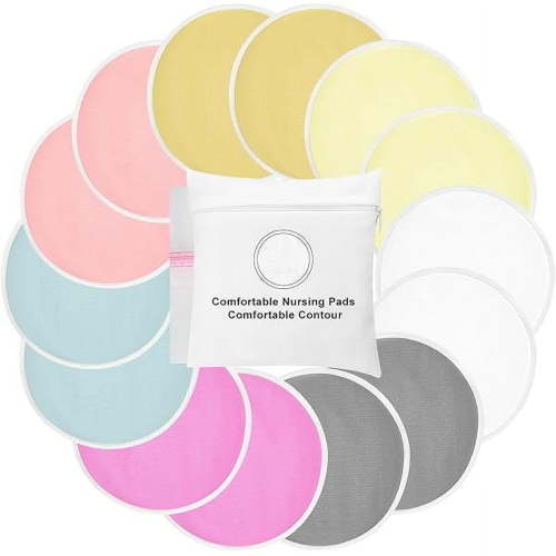 Rujuan 14 Pack Reusable Nursing Breast Pads 4.9 Inch Soft and Super Absorbent with Laundry and Travel Bags Ideal for Leaking Milk and Breastfeeding Moms