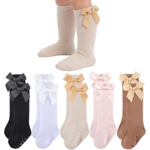 Baby Knee High Socks Girls Newborn Infants Toddlers Cotton Bow Ruffle Long Socks Non Slip Stockings Dress Socks