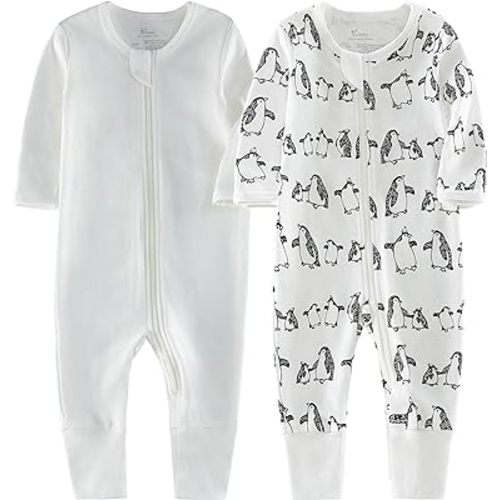 O2 BABY Organic Cotton Baby Footless Pajamas, Zip Front Baby Boys Girls Romper, Long Sleeve Sleep and Play