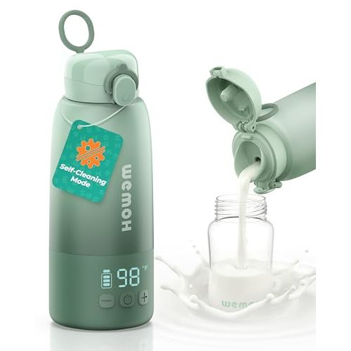 Upgraded Portable Milk Warmer with Self-Clean Function, 110W Fast Heating for Breast Milk & Formula, 16oz Large Capacity Travel Bottle Warmer, USB-C Fast Charge, Ideal for Hiking, Flights & Car Use