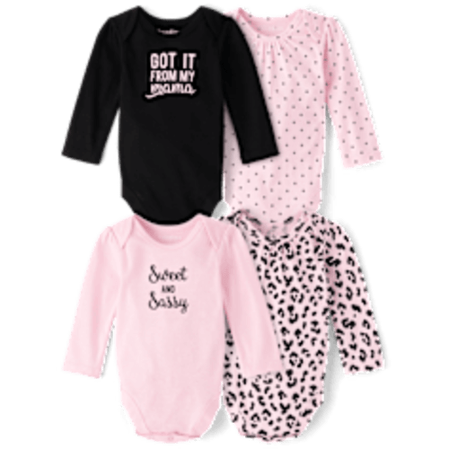 Baby Girls Long Sleeve Sweet And Sassy Bodysuit 4-Pack - PINK | The Children's Place