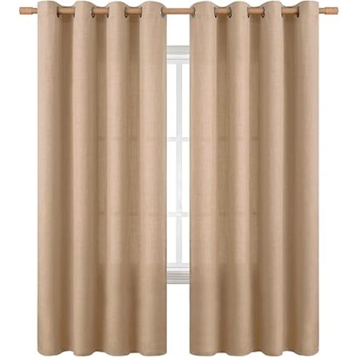BGment Curtains 72 Inches Long for Living Room, Flax Linen Curtains Burlap Textured Thick Light Filtering Privacy Grommet Window Curtain Drapes for Bedroom, 2 Panels, 52 x 72 Inch, Tan