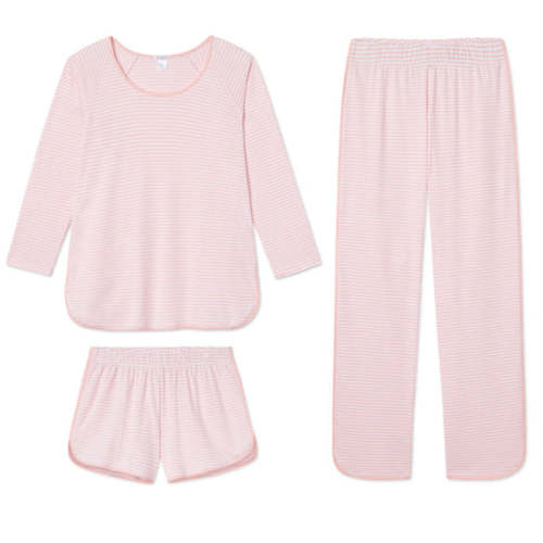 LAKE | Pima Cotton Pajamas | English Rose Stripe Pajama Long Sleeve Bundle
