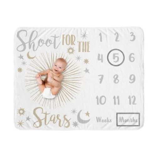 Sweet Jojo Designs Girl Baby Milestone Blanket Celestial Grey and Gold