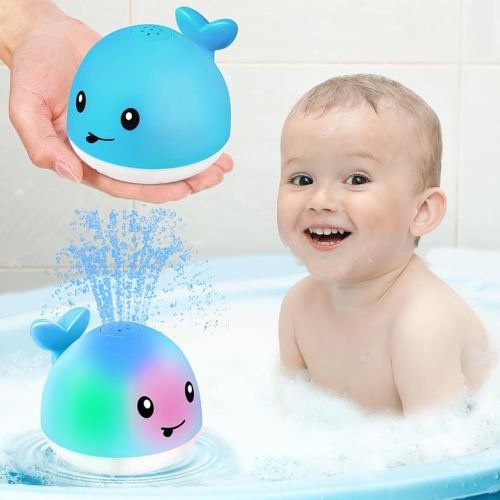 Gigilli Baby Boy Bath Toys, Light Up Whale Fountain Toys for Boys 0-6 6-12 12-18 Months or Kids Ages 1-3 2-4, Rechargeable Ocean Blue