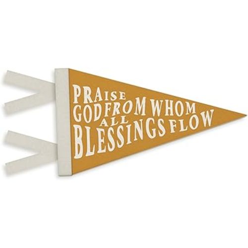 Christian Nursery Decor, Praise God from Whom All Blessings Flow Pennant Felt Banner Flag, Inspirational Bible Verse Wall Hanging Decor for Toddler Boys Room Bedroom Playroom 7.8x14
