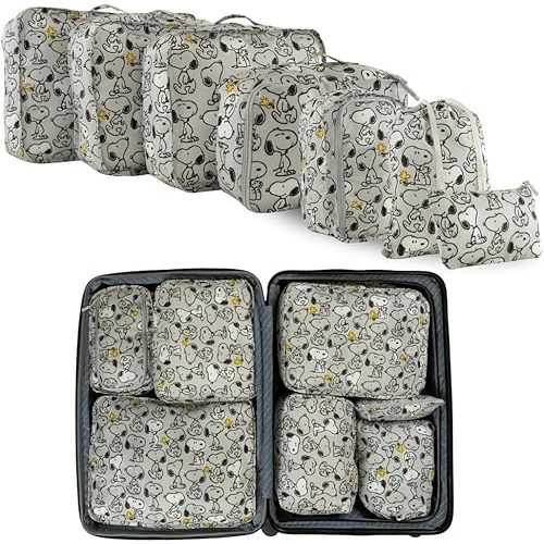 Peanuts Snoopy Beauty 7 Piece Soft Storage Organization Packing Cubes Travel Set (Officially Licensed Product) By Franco Collectibles