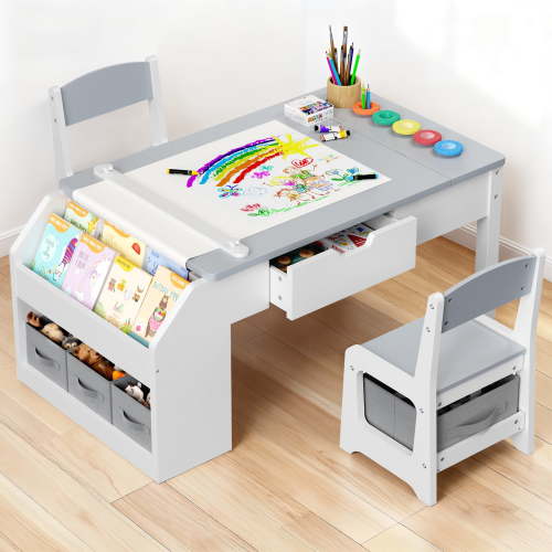 HiJob, Kids Art Table and Chair, 5-in-1 Convertible Easel, Storage
