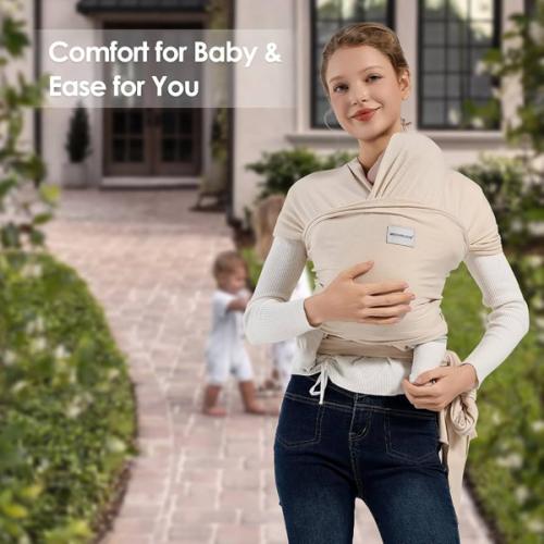 Baby Wraps Carrier, Baby Carrier Wrap Newborn Sling 7-35lbs, Baby Wearing Wrap Newborn Wrap Carrier, Baby Sling Carriers for Newborn and Infant, Beige