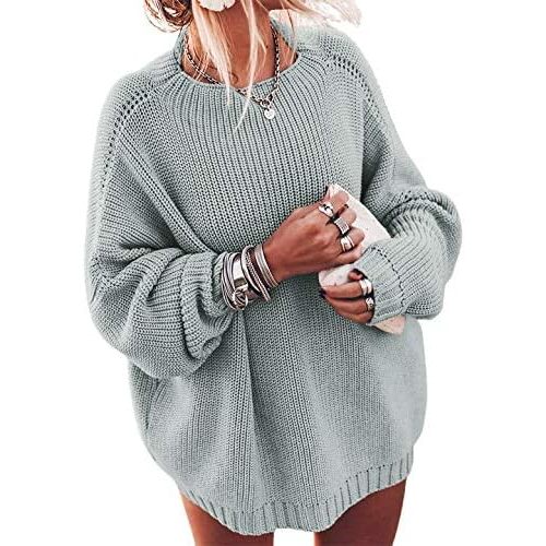 Ugerlov Women's Oversized Sweaters Batwing Sleeve Mock Neck Jumper Tops Chunky Knit Pullover Sweater