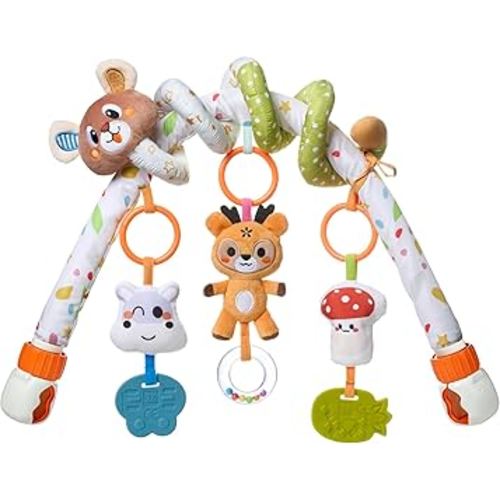 TUMAMA Baby Activity Arch with Bear Spiral Toy, Clips Adjustable and Detachable Sensory Stimulating Hanging Toys Baby Toys 0-3 3-6 Months, Newborn Strollers Bassinets Crib Carseat Toy