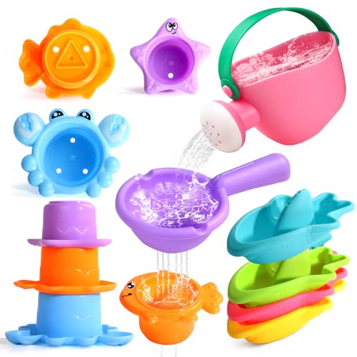 Fajiabao Baby Bath Toys for Kids Ages 1-3 Toddler Bath Toys Mold Free for 2-4 Bathtub Sand Beach Pool Water Toys for 1+ Year Old Girl Gifts 9 PCS (Color Random)