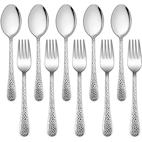 LIANYU 10-Piece Kids Silverware Set, Includes 5 Kid Spoons, 5 Kid Forks, Stainless Steel Toddler Utensils Children Flatware Set, Child Preschooler Cutlery Set, Dishwasher Safe