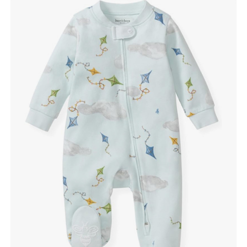 Burt's Bees Baby Boys Sleep and Play Pajamas, 100% Organic Cotton, One-piece PJs, Diagonal Zip Up Loose Fit Footie