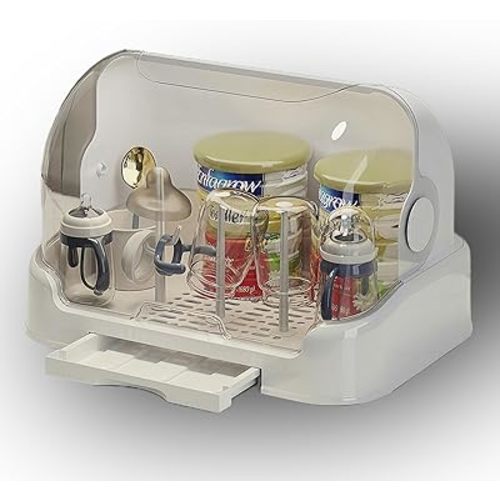 Zdolmy Baby Bottle Drying Rack Storage, Nursing Bottle Storage Box Organizer with Cover, Portable Kitchen Cabinet Organizer, Durable countertop Dryer (White)