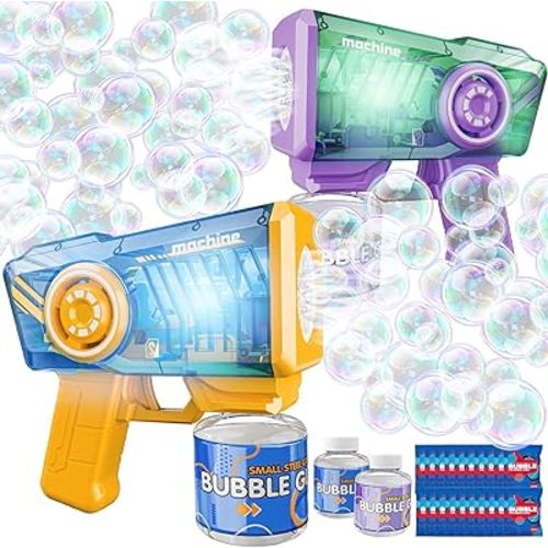Bubble Gun 2 Packs for Kids, Automatic Bubble Machine with 2 Bottles &25 Bags Refill Solution, LED Light Bubble Maker Gifts for Kids Boys&Girls Ages 3+ Thanksgiving Christmas